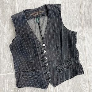 Ralph Lauren Black Striped Denim Vest